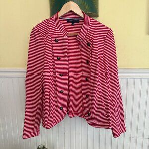 Tommy Hilfiger Womens Red & White Striped Button-Up Jacket M